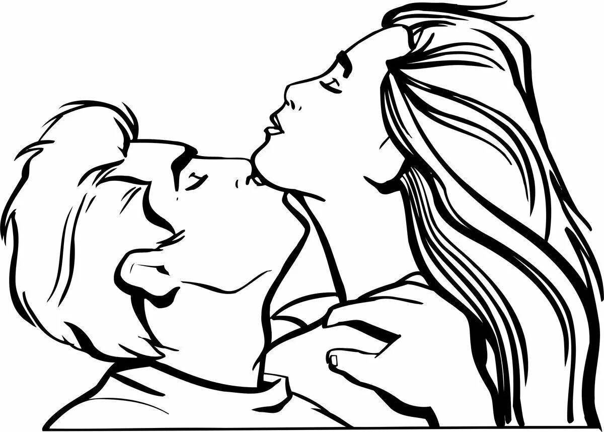Happy kiss coloring page