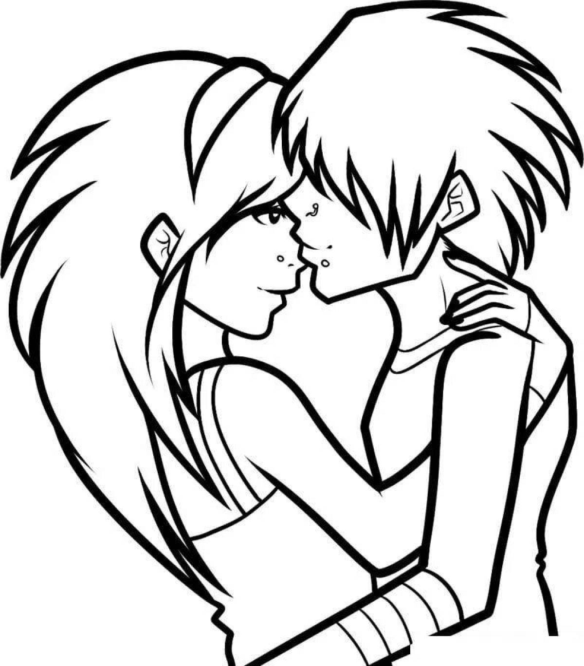 Charming kiss coloring page