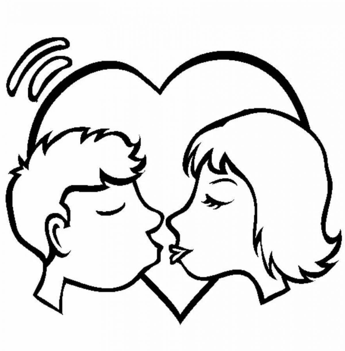 Exciting kiss coloring page