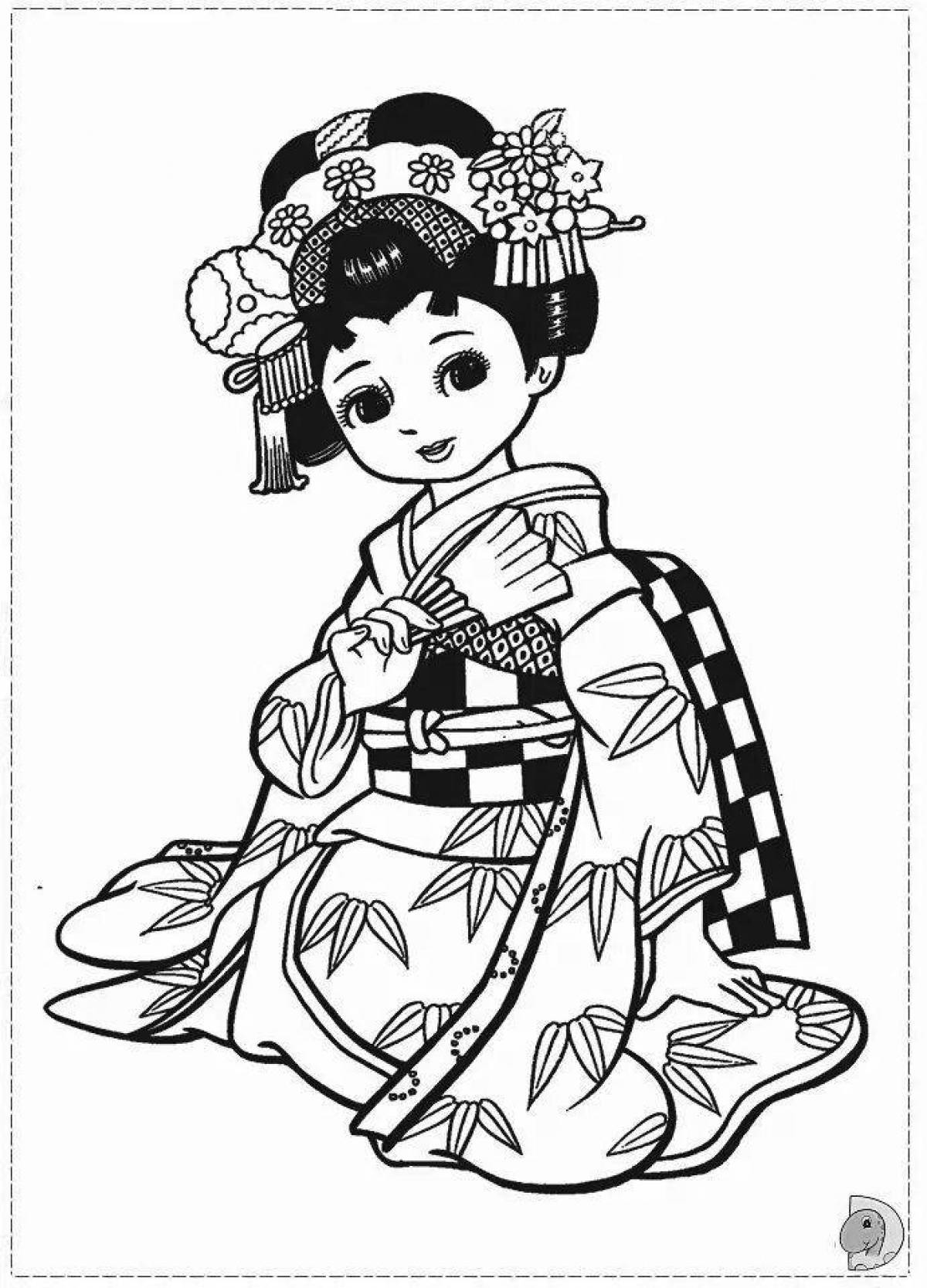 Colorful geisha coloring page