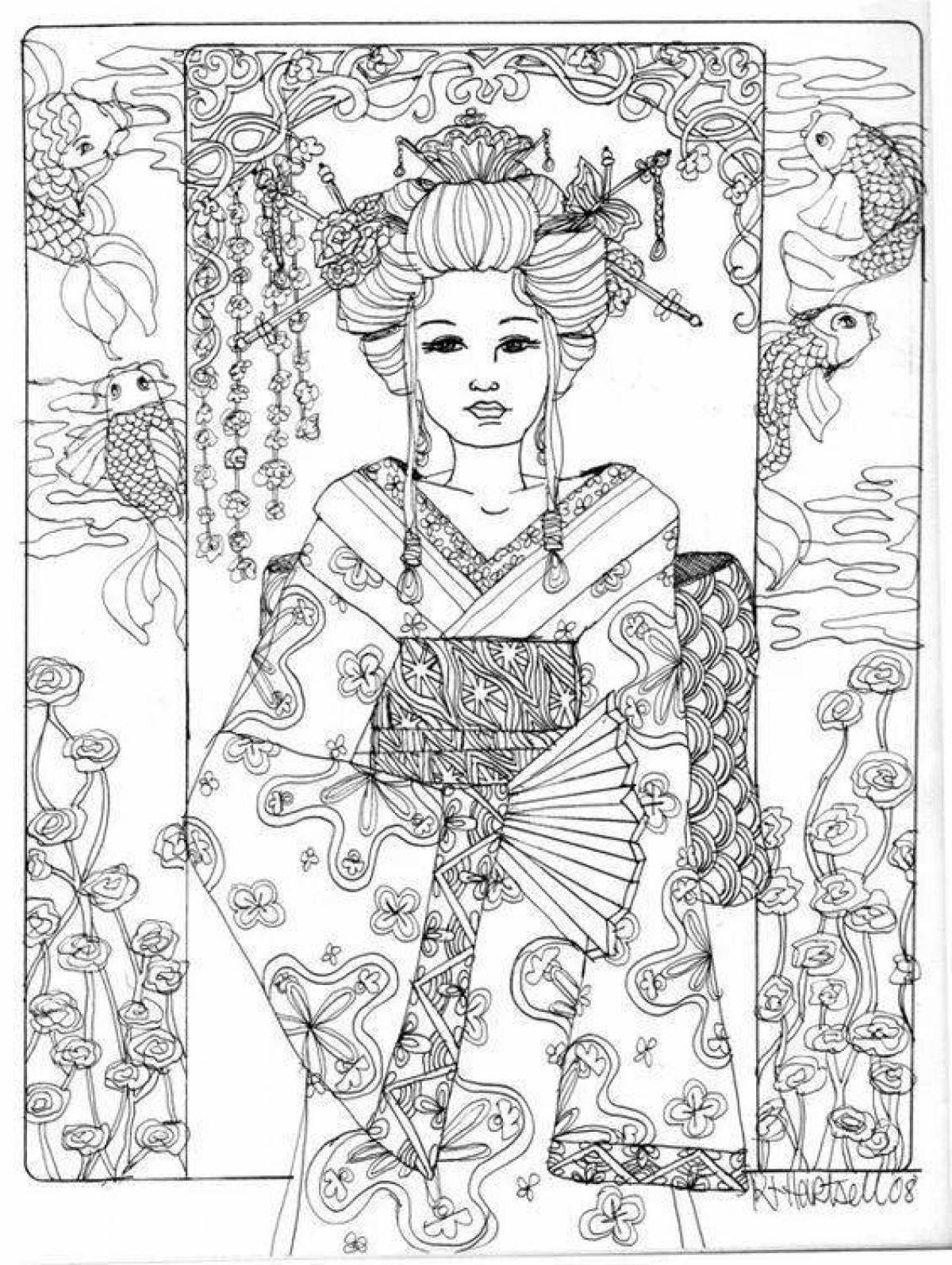 Exquisite geisha coloring book