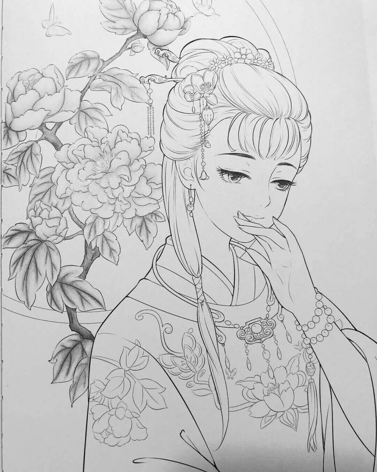 Coloring page charming geisha