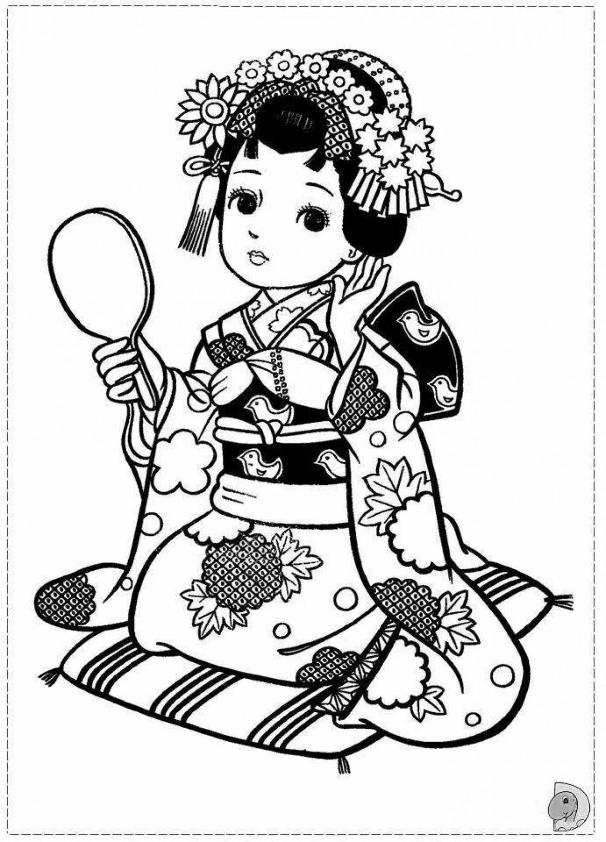 Coloring page graceful geisha
