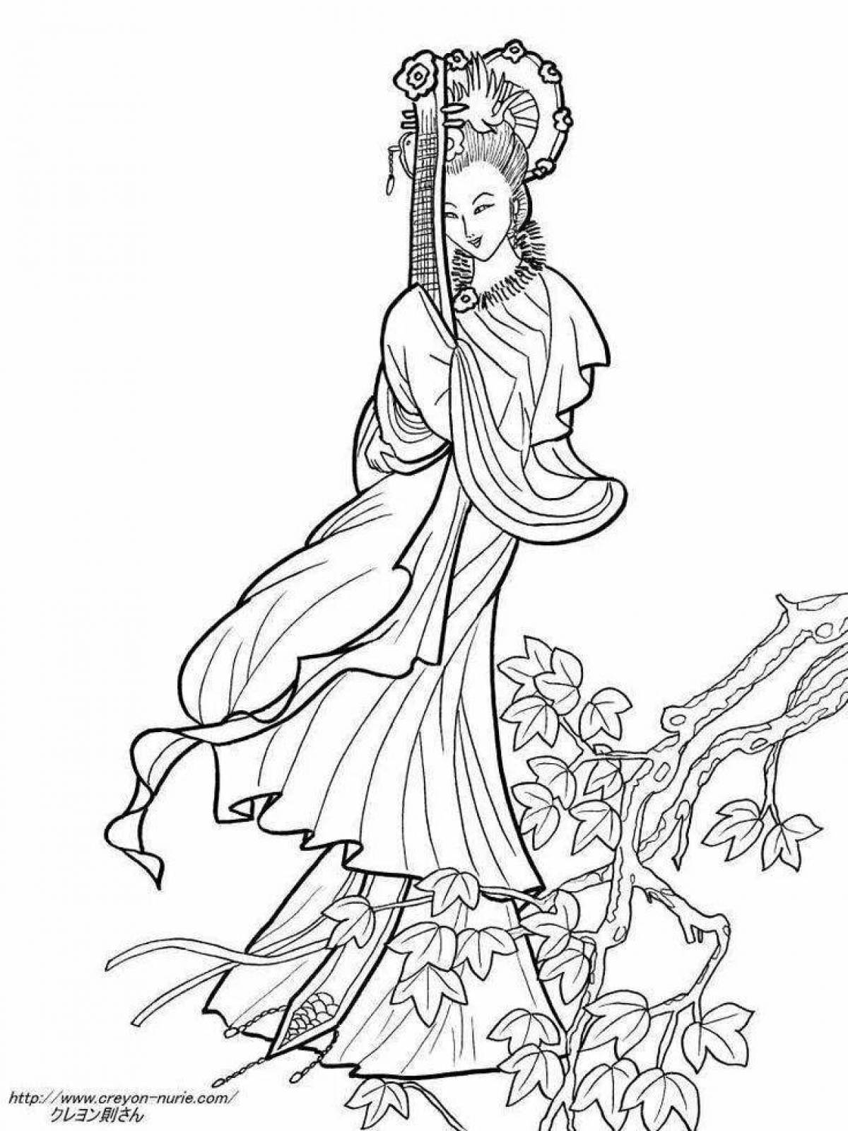 Beautiful geisha coloring page