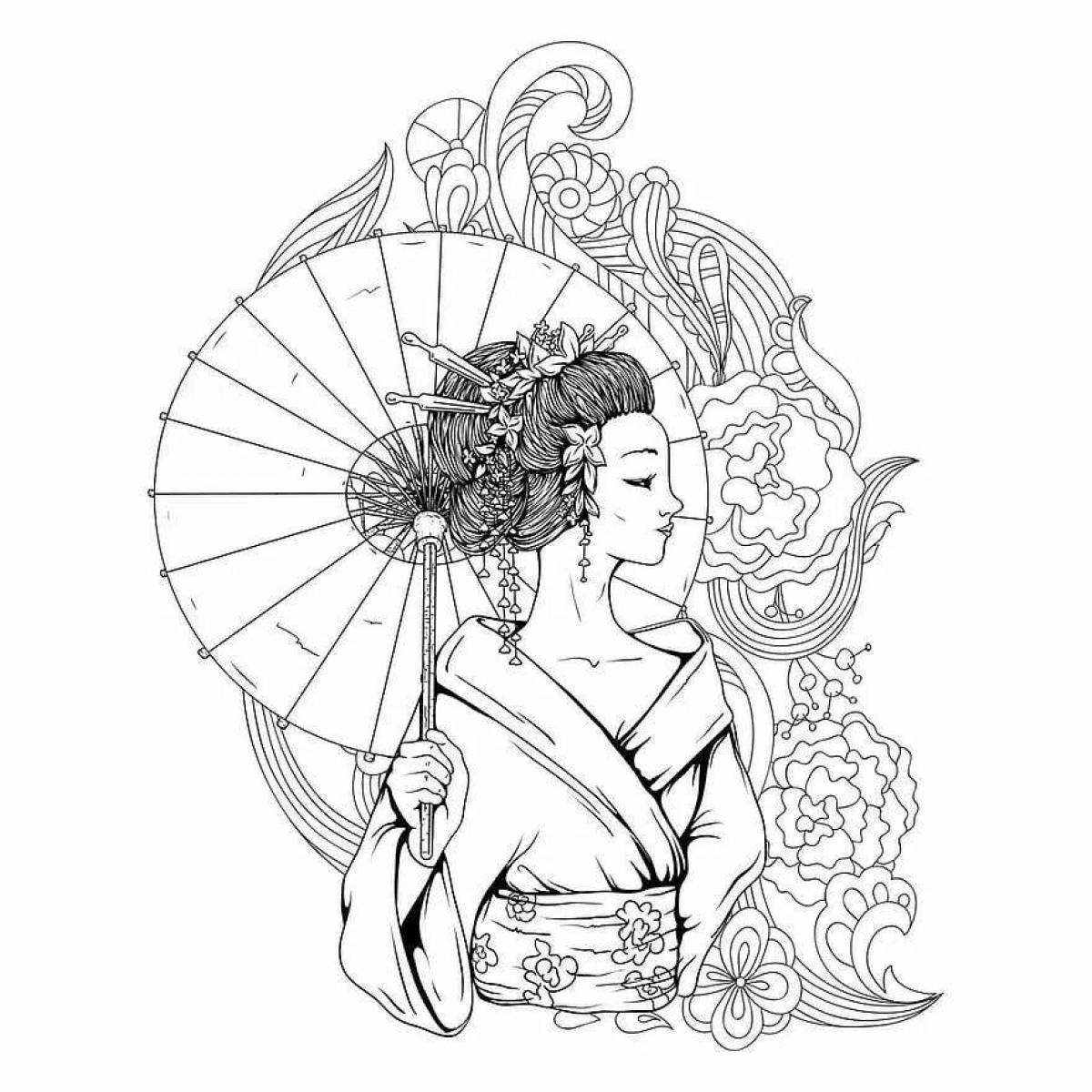 Coloring book luxury geisha