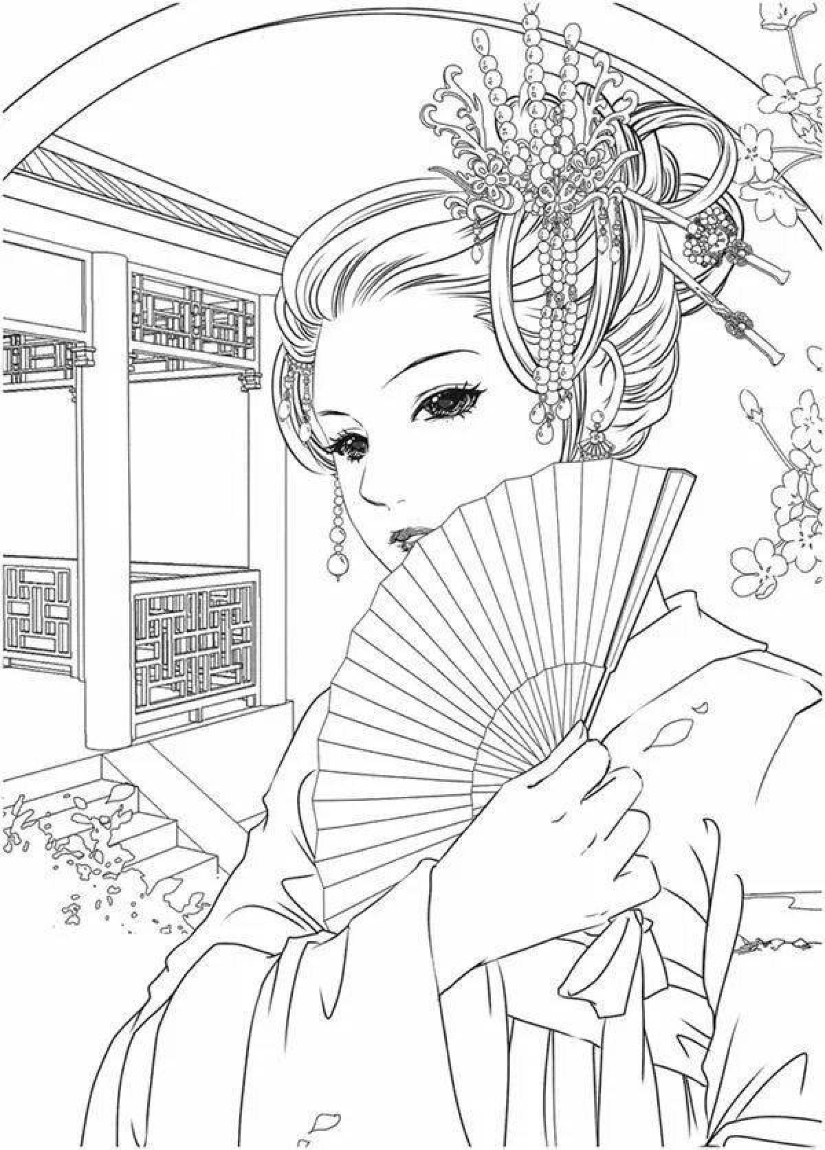 Coloring fairytale geisha