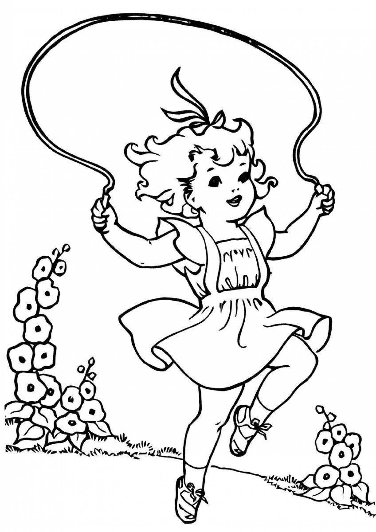 Outgoing jump rope coloring page