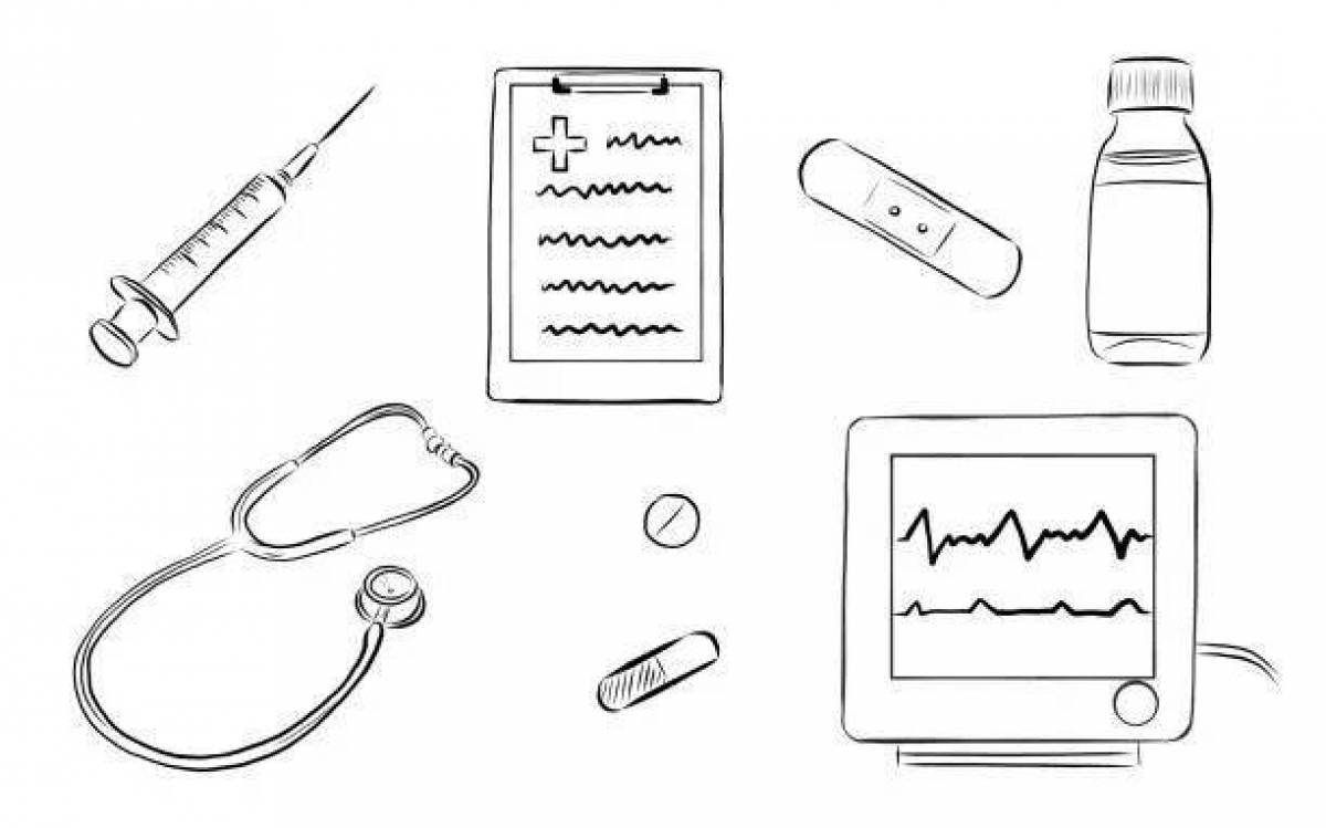Раскраски врач и его инструменты