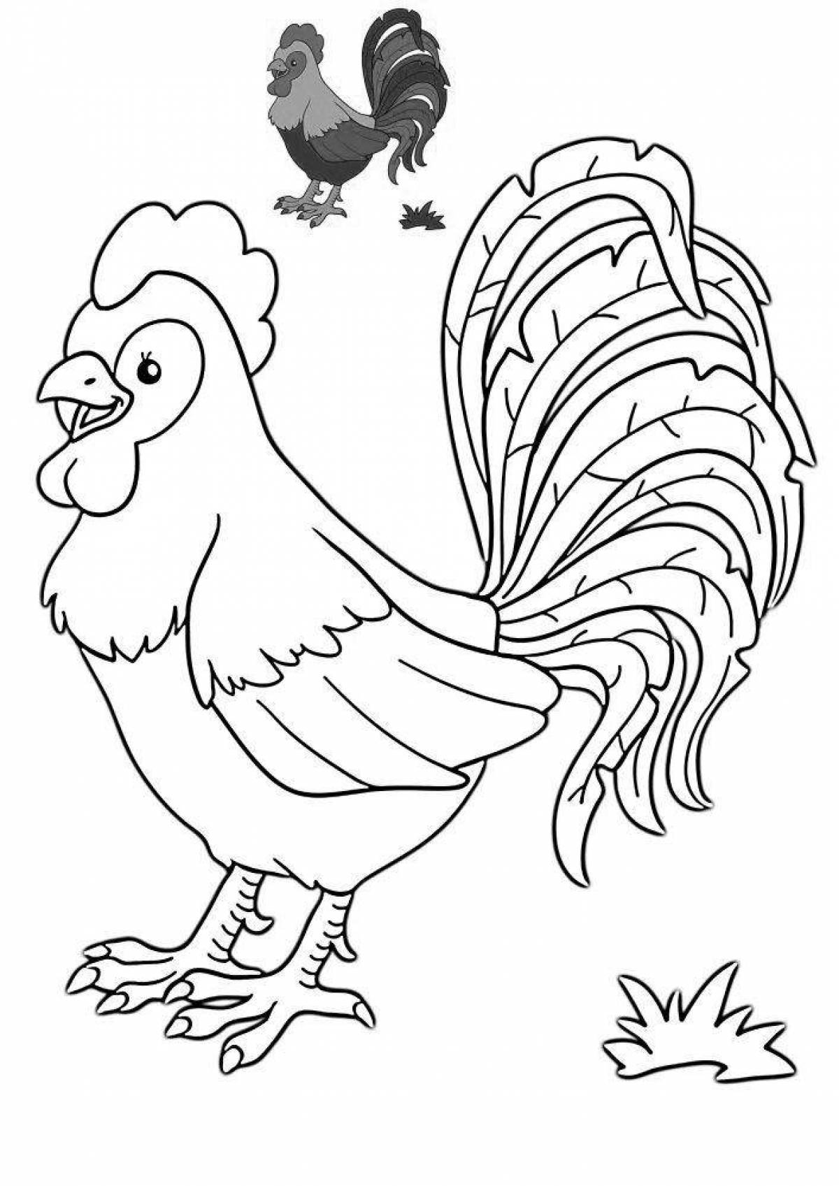 Coloring book shiny rooster