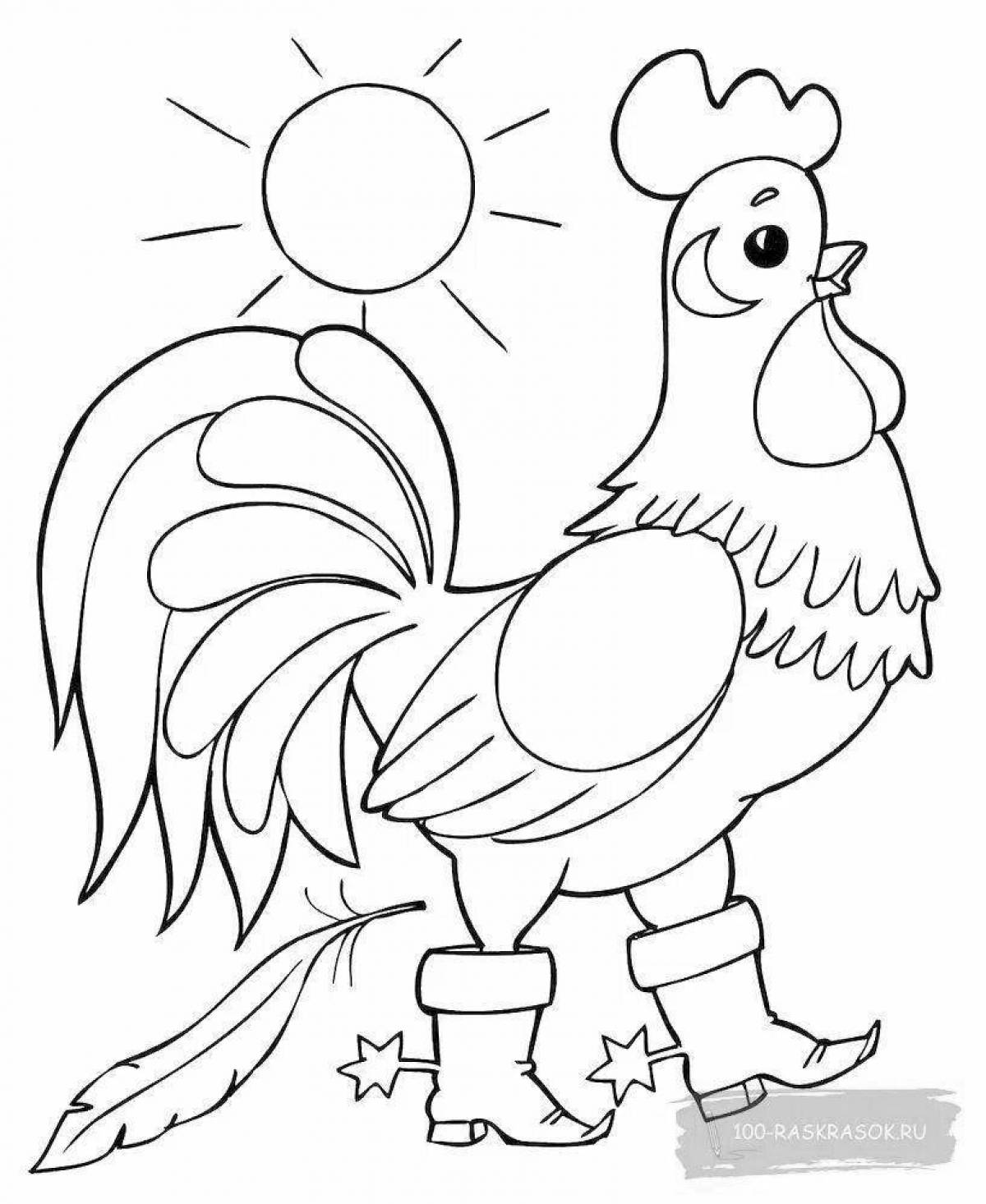 Greatly painted rooster coloring book
