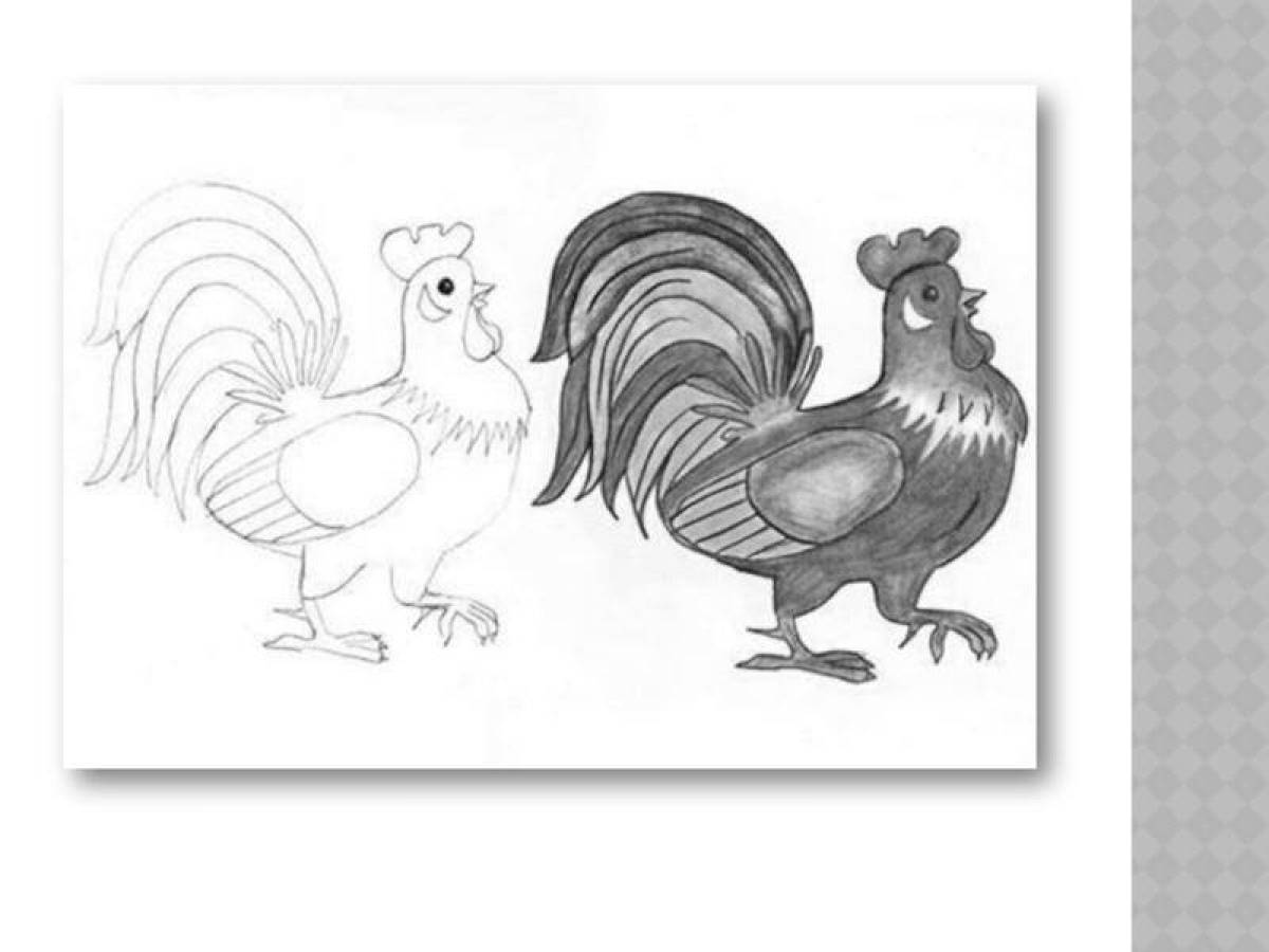 Deeply colored rooster coloring page