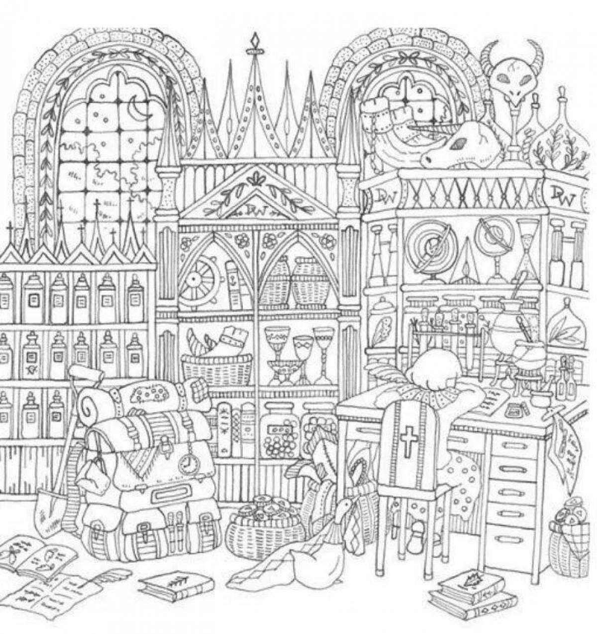 Grand coloring page romantic country