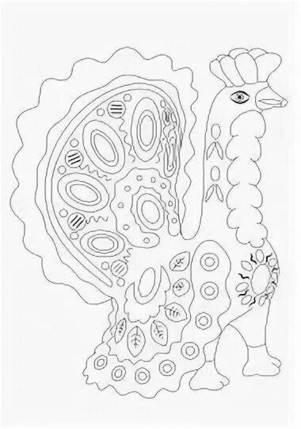 Coloring page graceful Dymkovo cockerel