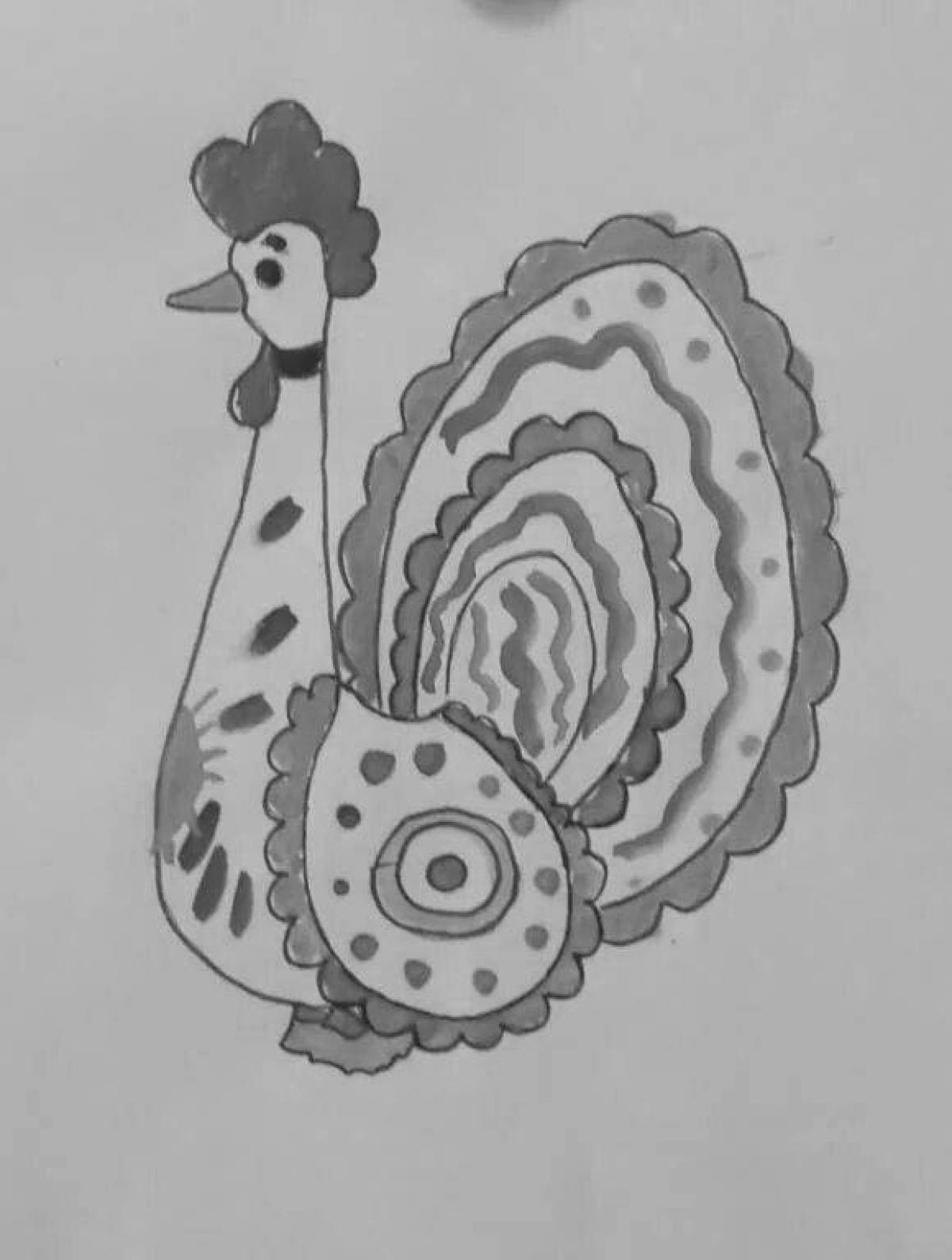 Раскраска уравновешенный дымковский петушок