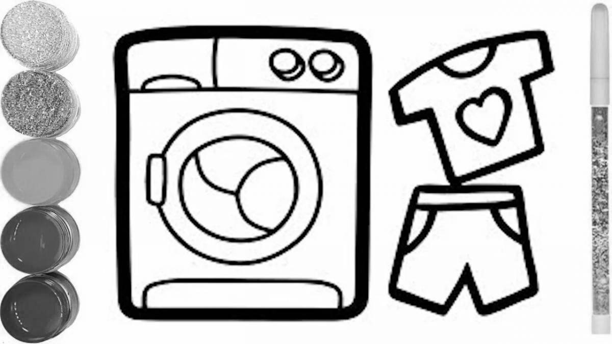 Яркая страница раскраски стиральной машины