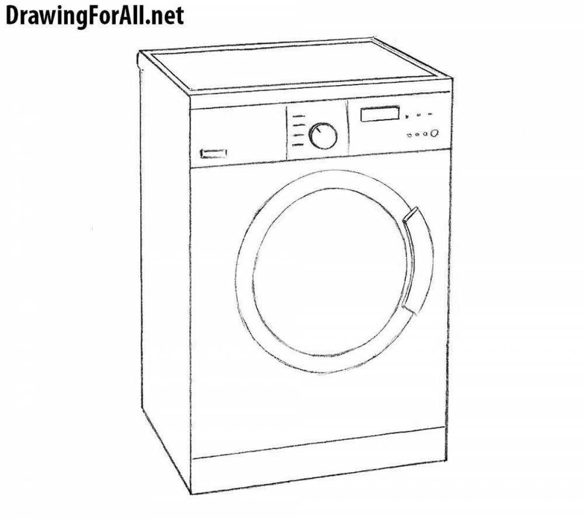 Веселая страница раскраски стиральной машины