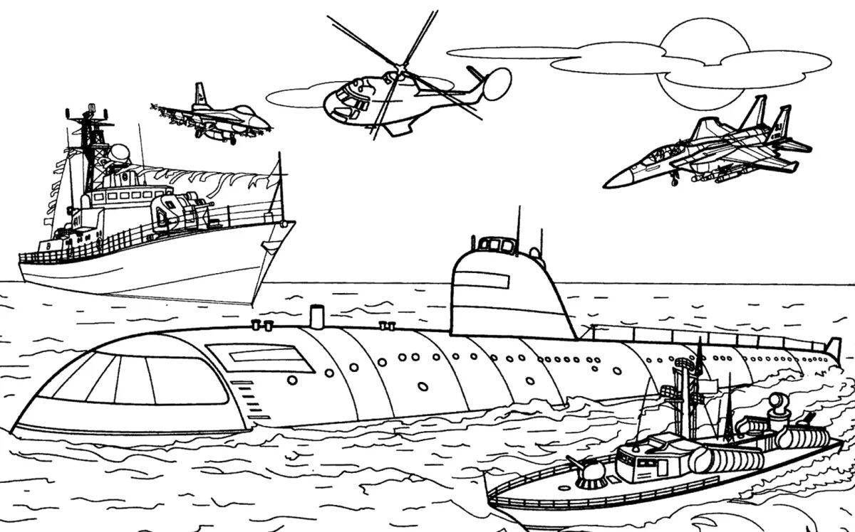 Colorful sea battle coloring page