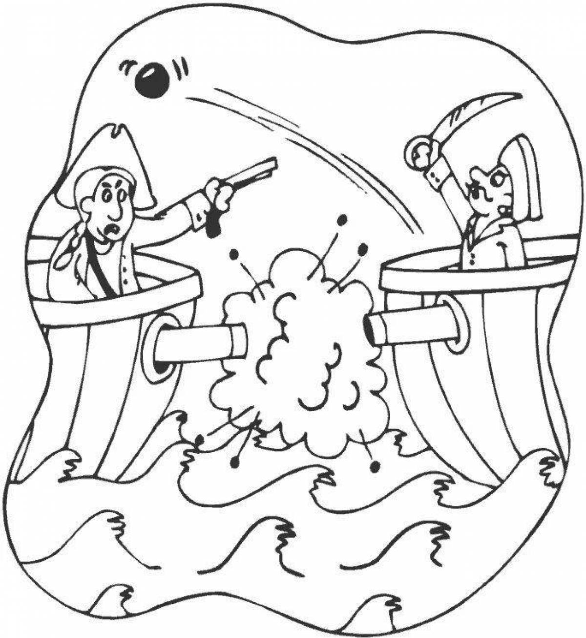 Exciting sea battle coloring page