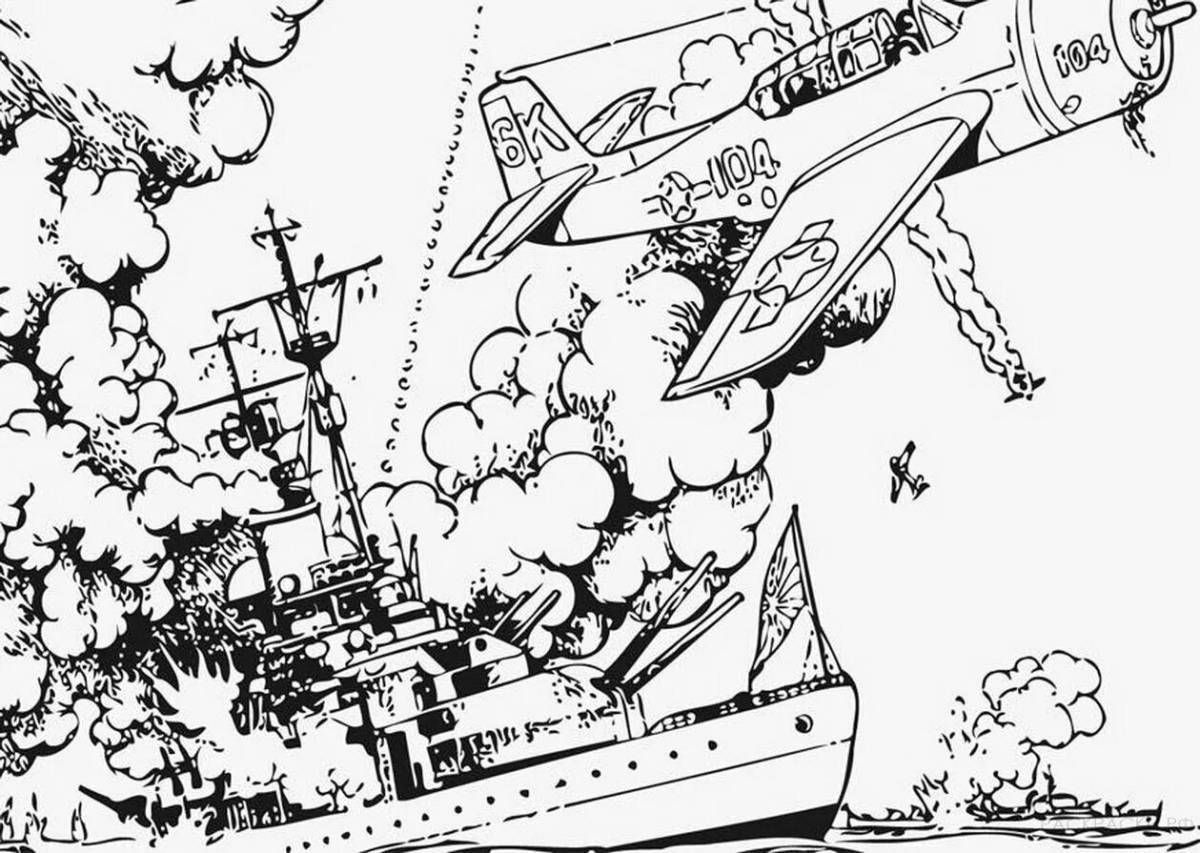 Dynamic sea battle coloring page