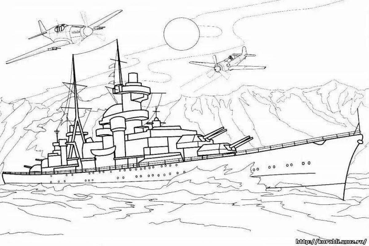 Majestic naval battle coloring page