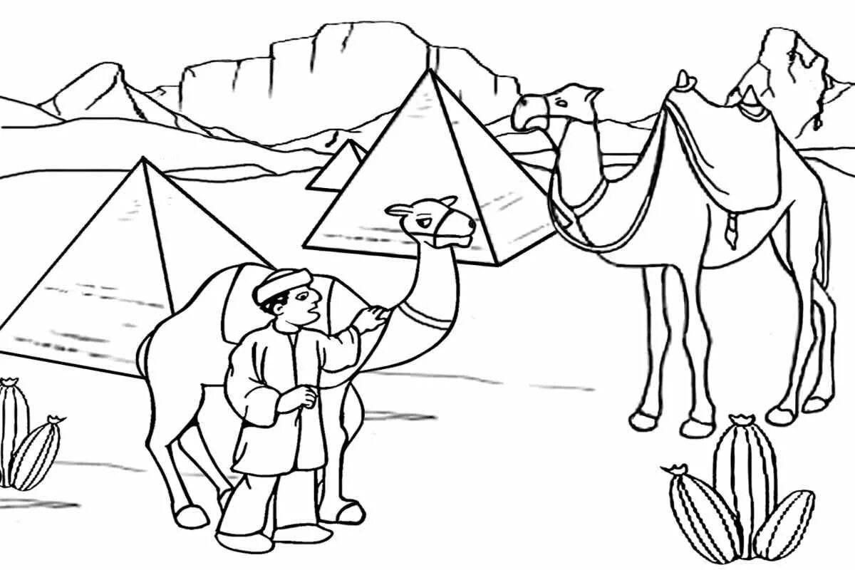 Coloring pages of the monumental Egyptian pyramids