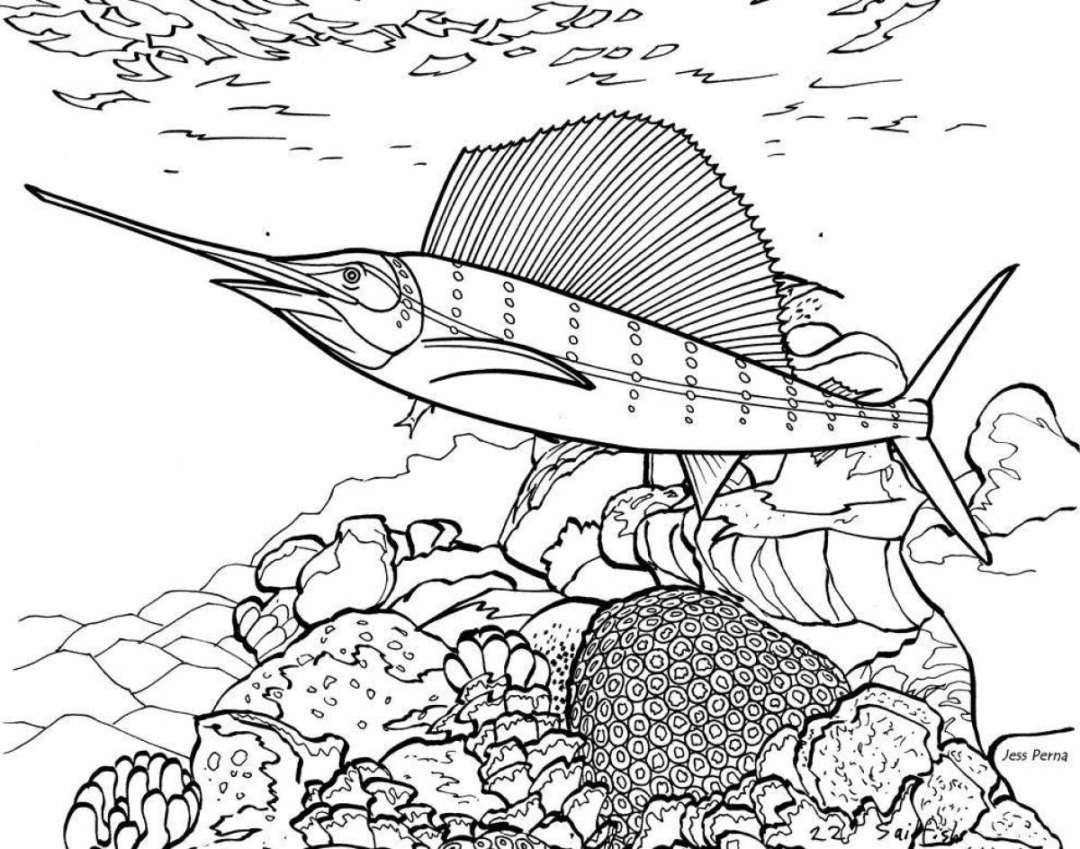 Coloring page joyful sea fish
