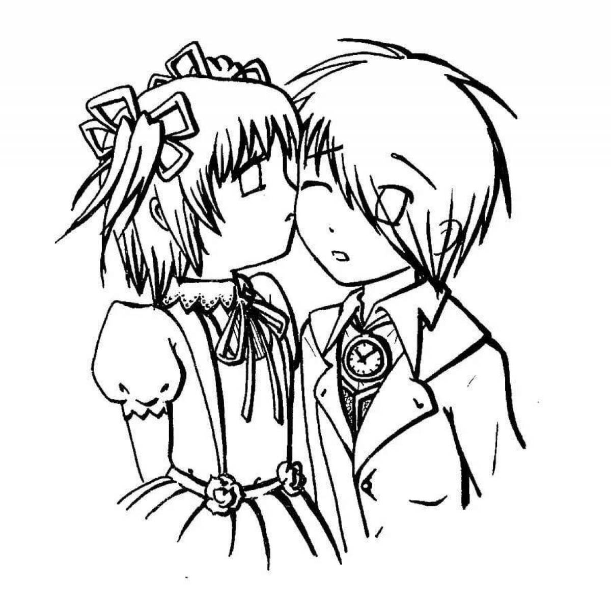Joyful anime couple coloring page