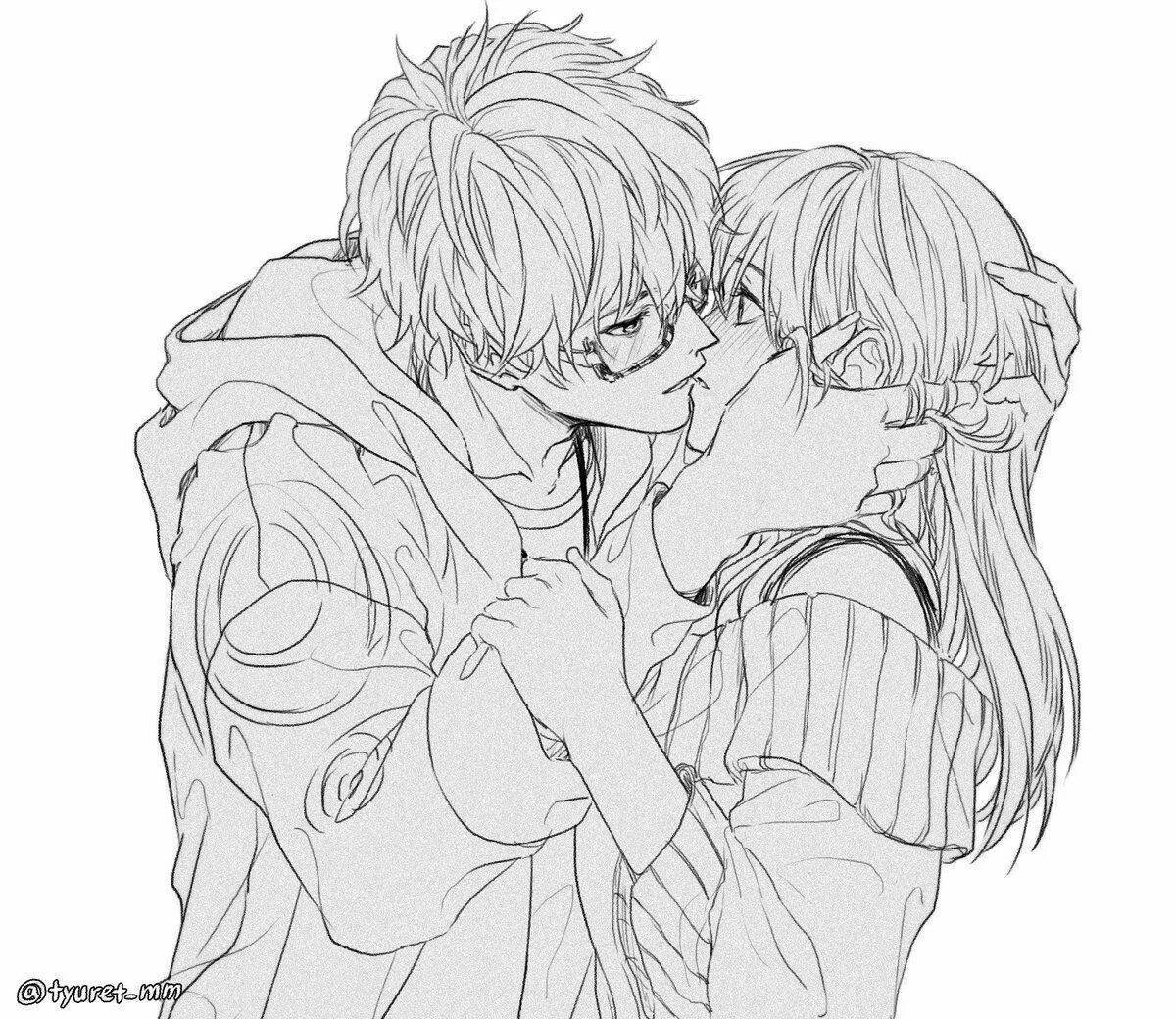 Cute anime couple coloring page