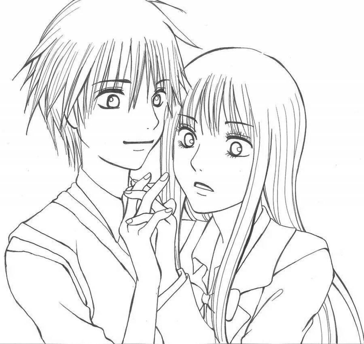 Anime couple love coloring page