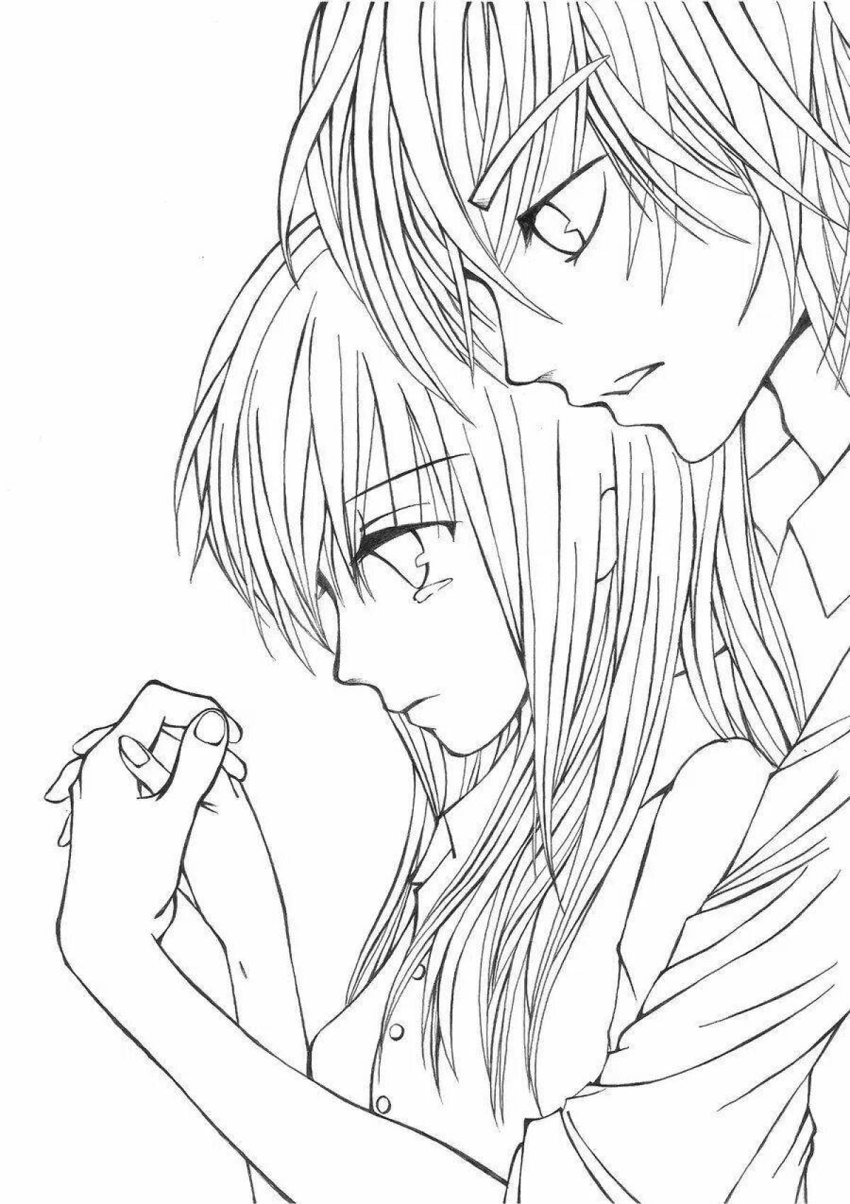 Blissful anime couple coloring book
