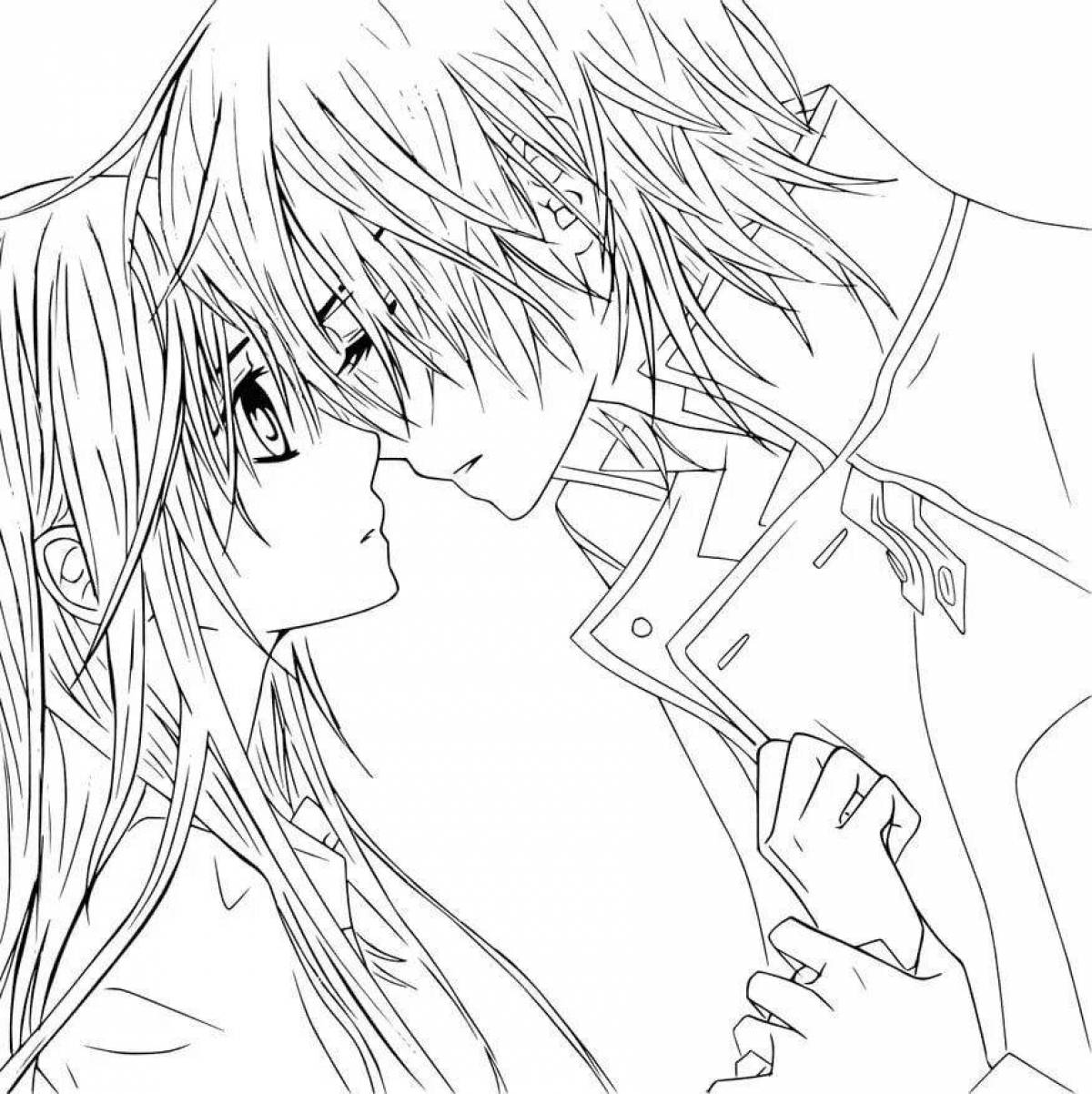 Serene Anime Couple Coloring Page