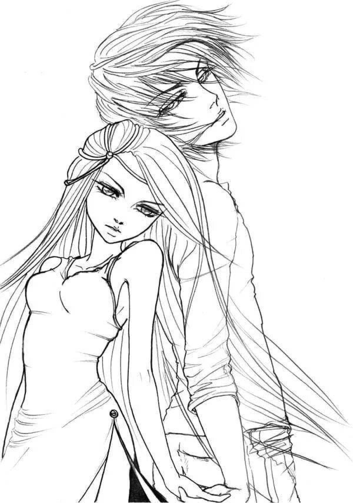 Gorgeous anime couple coloring book