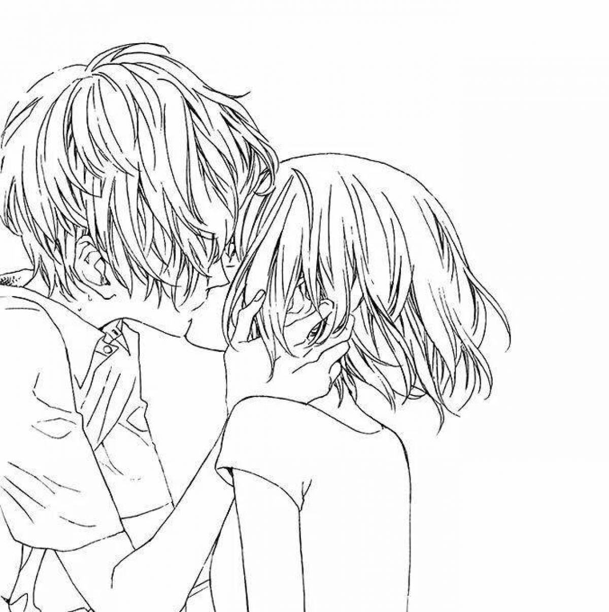 Delightful anime couple coloring page