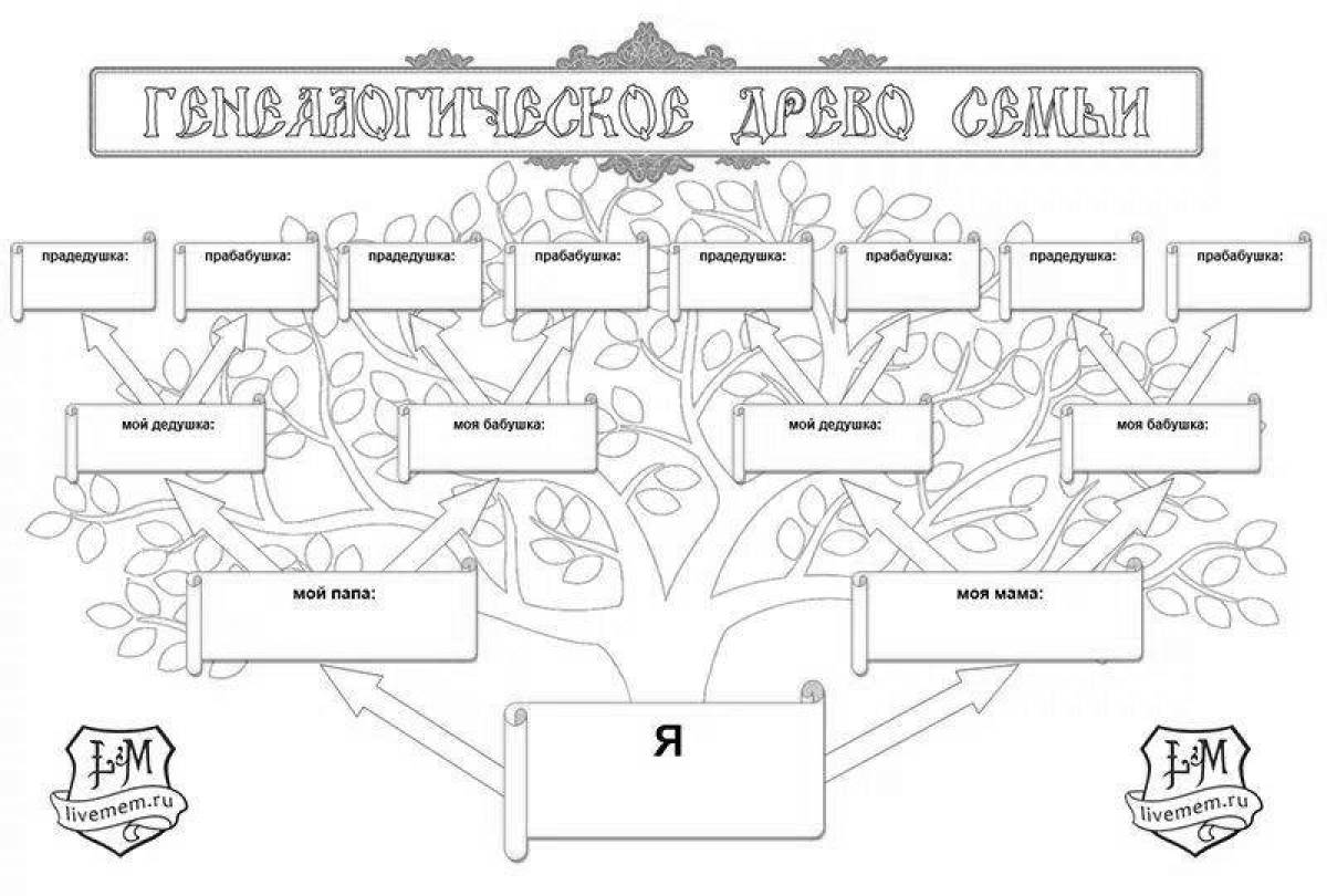 Playful family tree coloring page