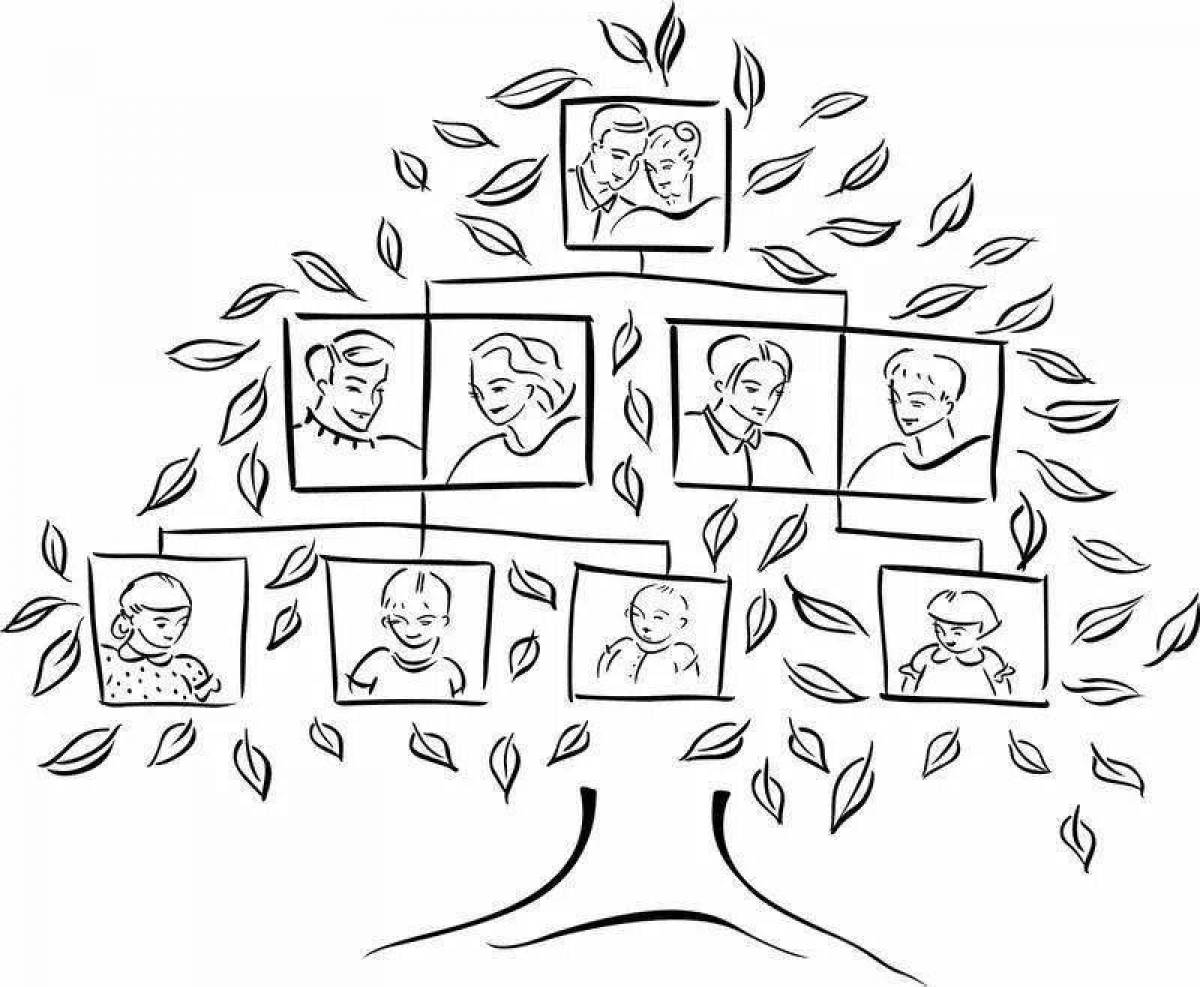 Charming family tree coloring page