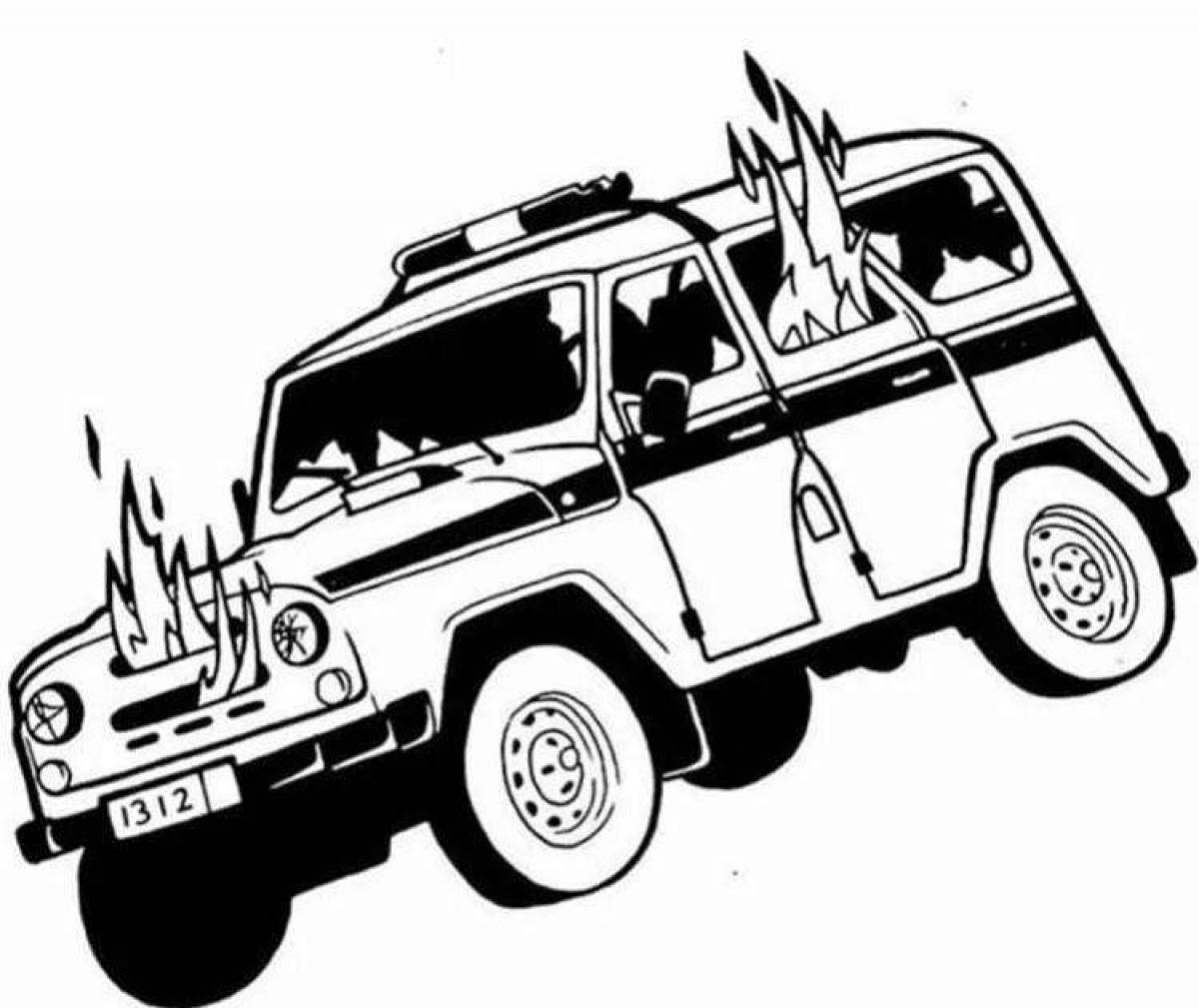 Charming police UAZ coloring book