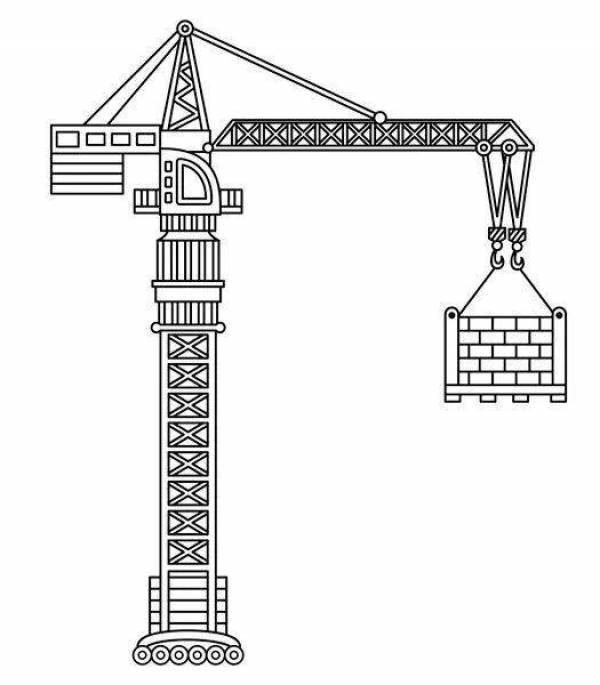 Строительный кран рисунок карандашом