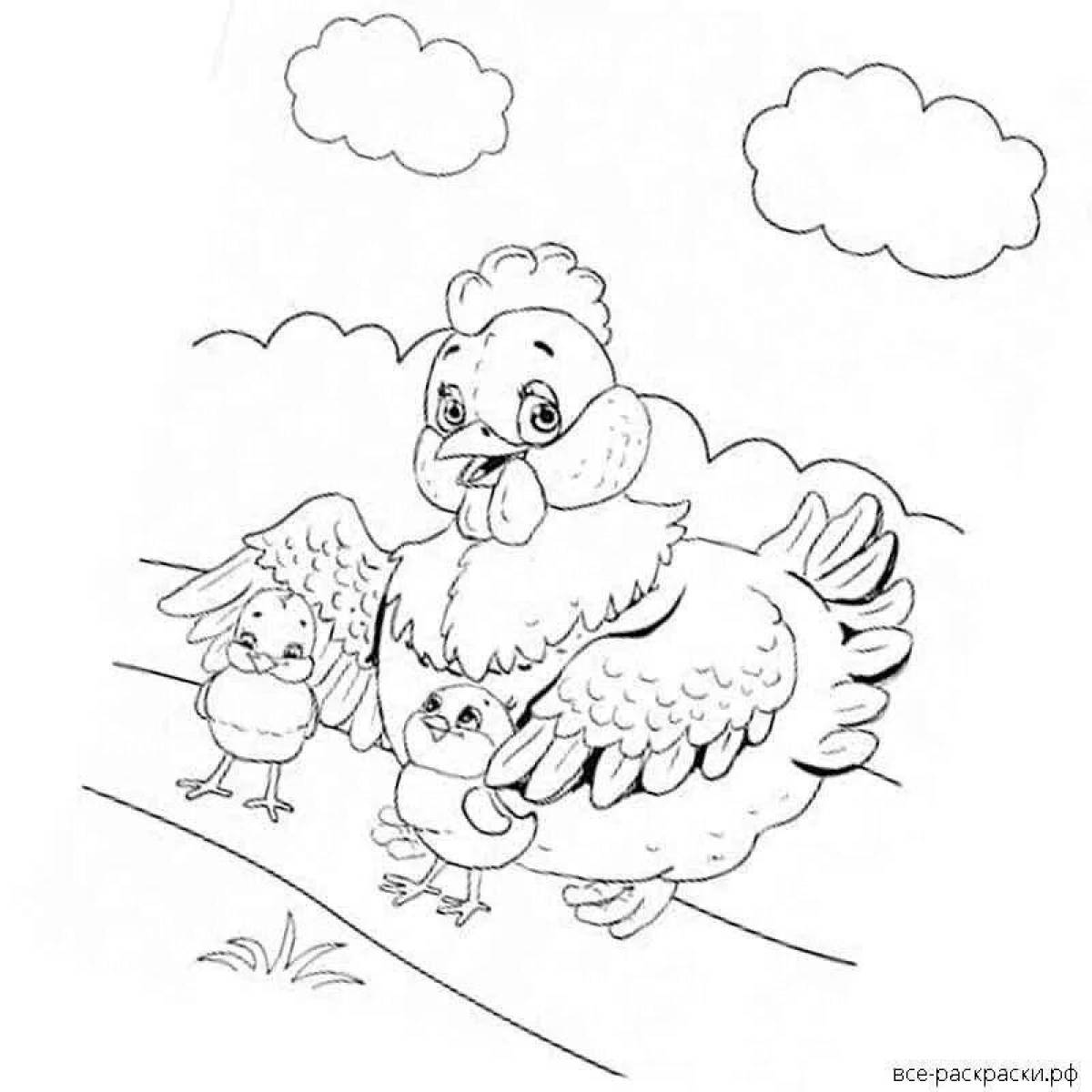 Фото Игривая курица с цыплятами