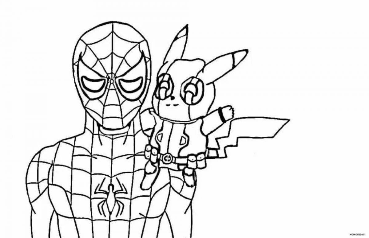 Фото Веселая раскраска дэдпул и человек-паук