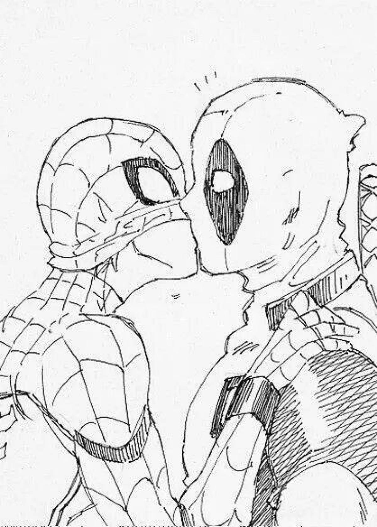 Фото Изысканная раскраска дэдпул и человек-паук