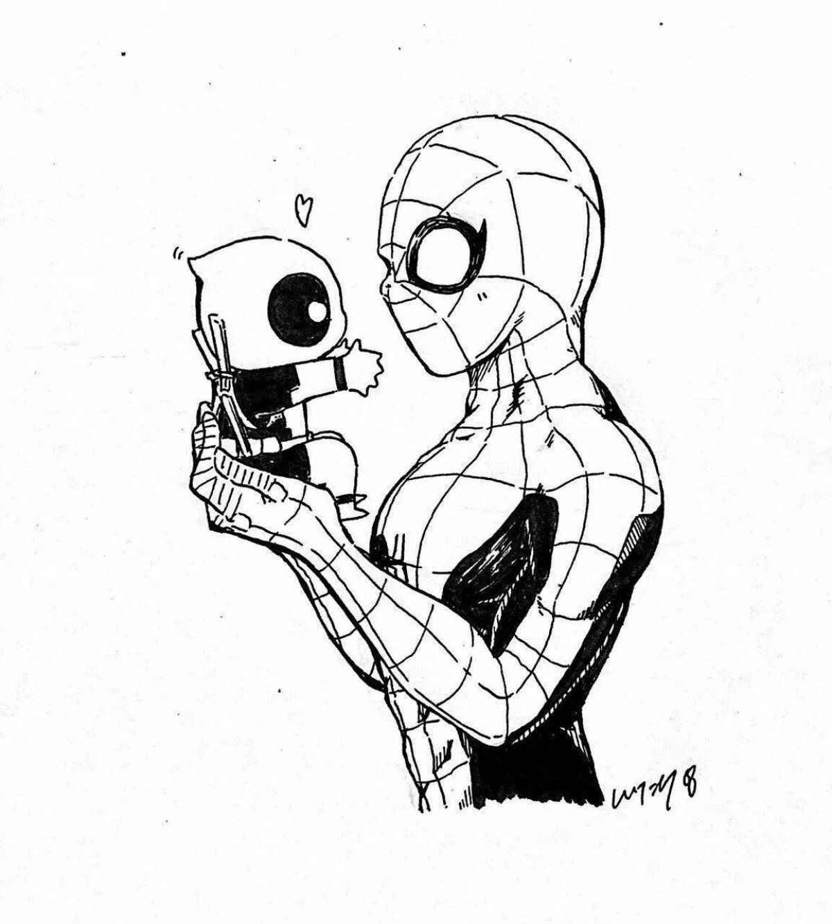 Фото Готовый дэдпул и человек-паук раскраска