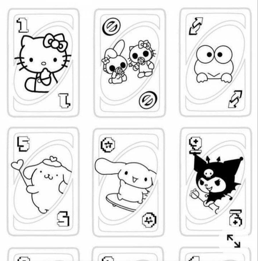 Coloring pages hello kitty uno cards 39 pcs download or print for