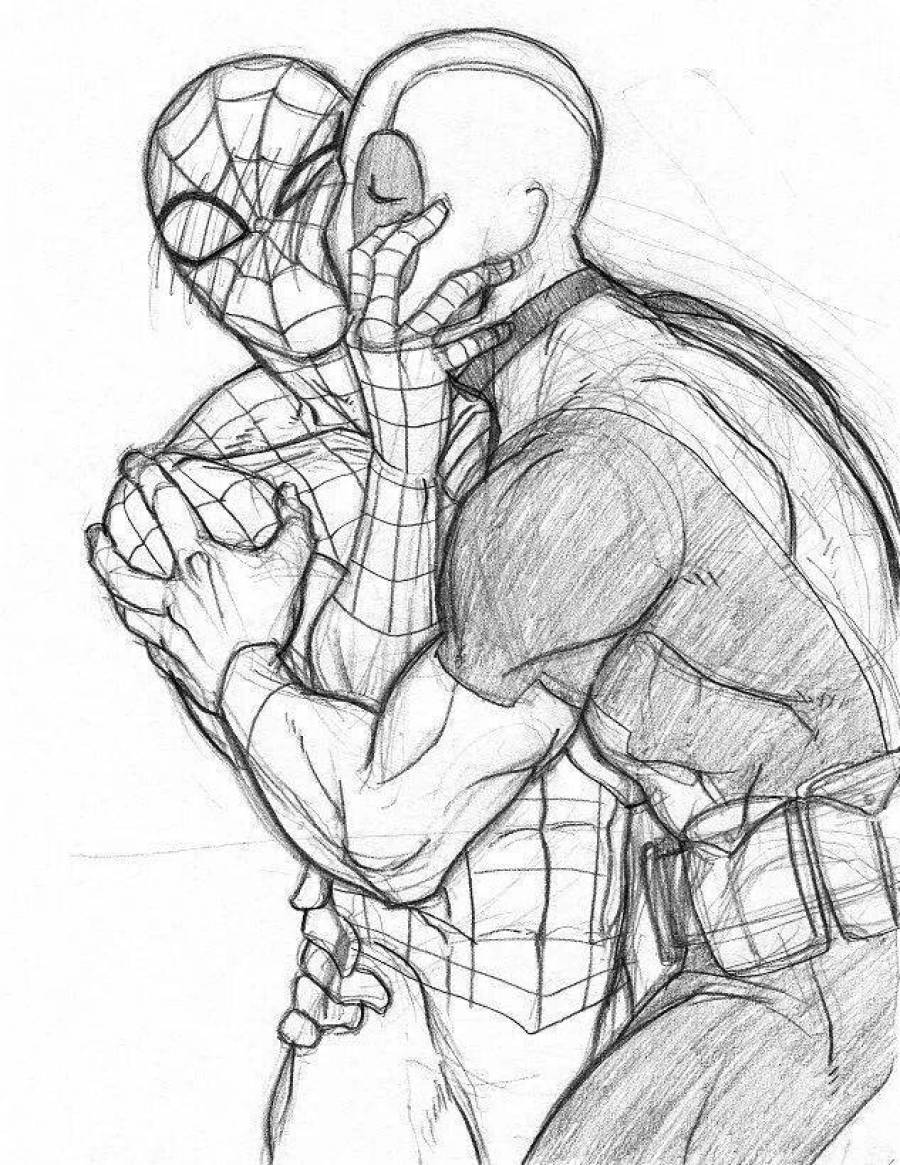 Срисовки Дэдпула и человека паука