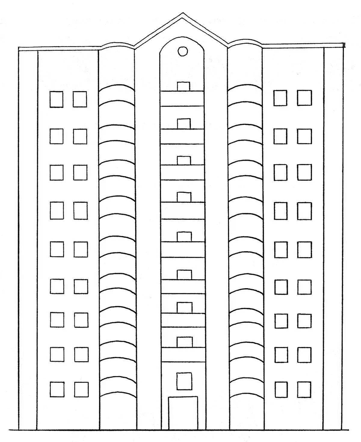 Многоэтажный дом раскраска