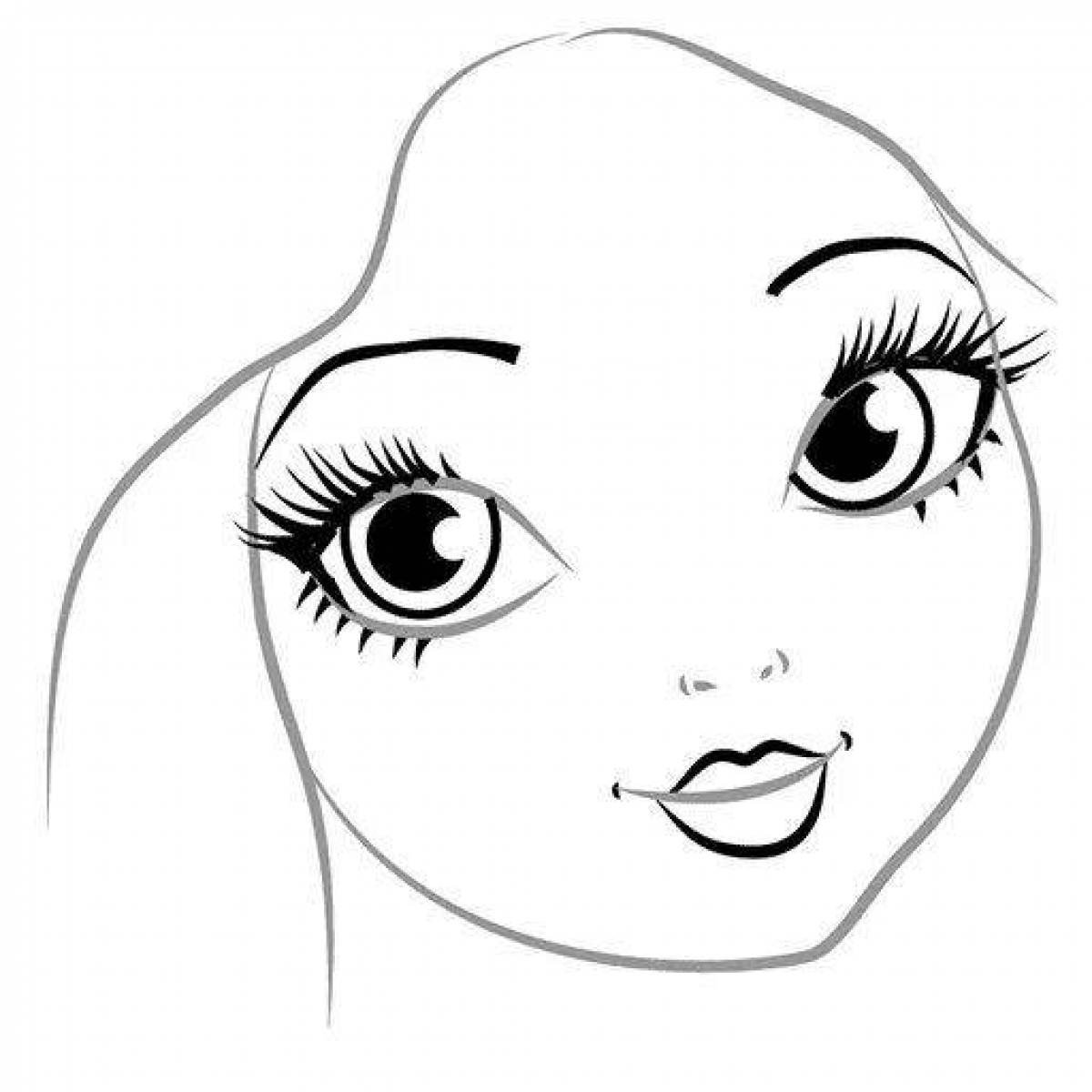 Coloring page joyful doll face