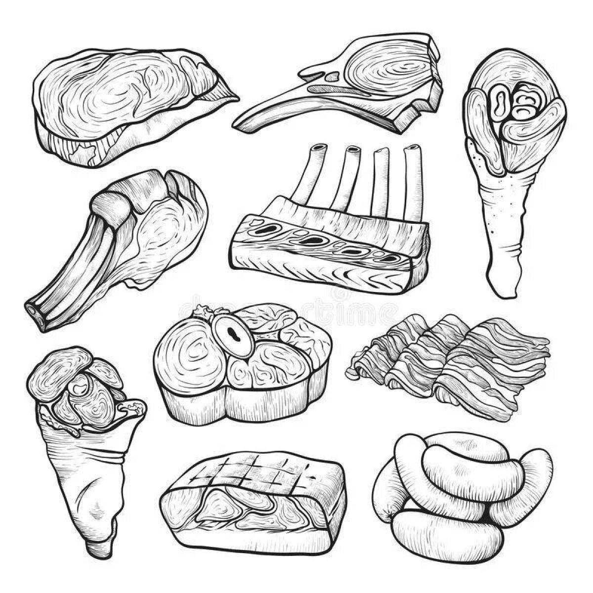 Фото Подробная раскраска мясные продукты