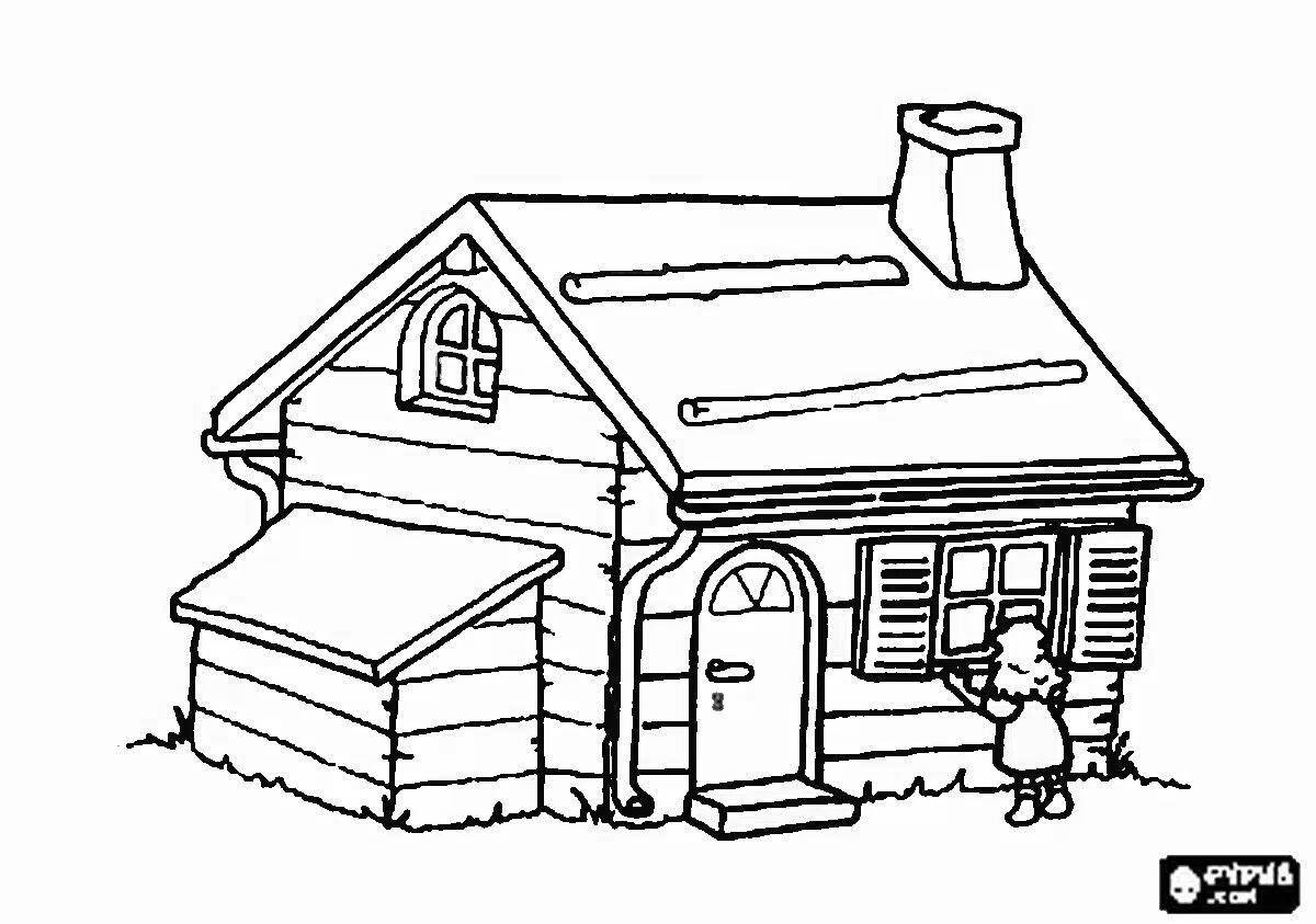 Фото Раскраска большой деревянный дом