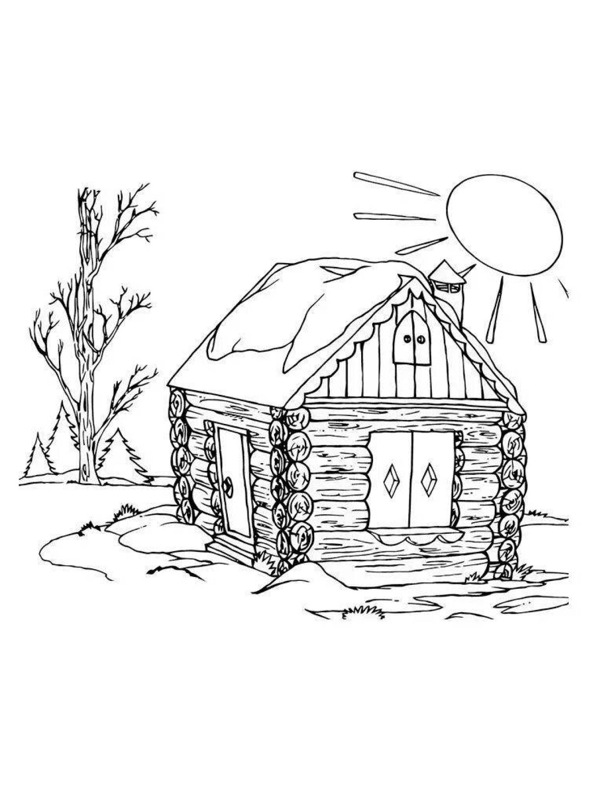 Фото Раскраска сверкающий деревянный дом