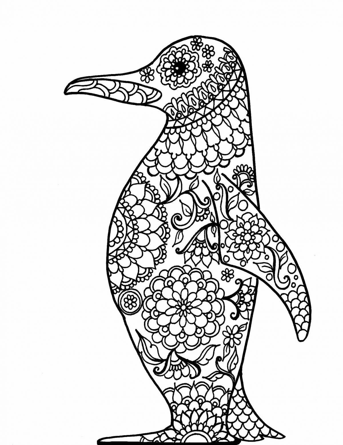 Фото Красочная антистрессовая раскраска пингвин