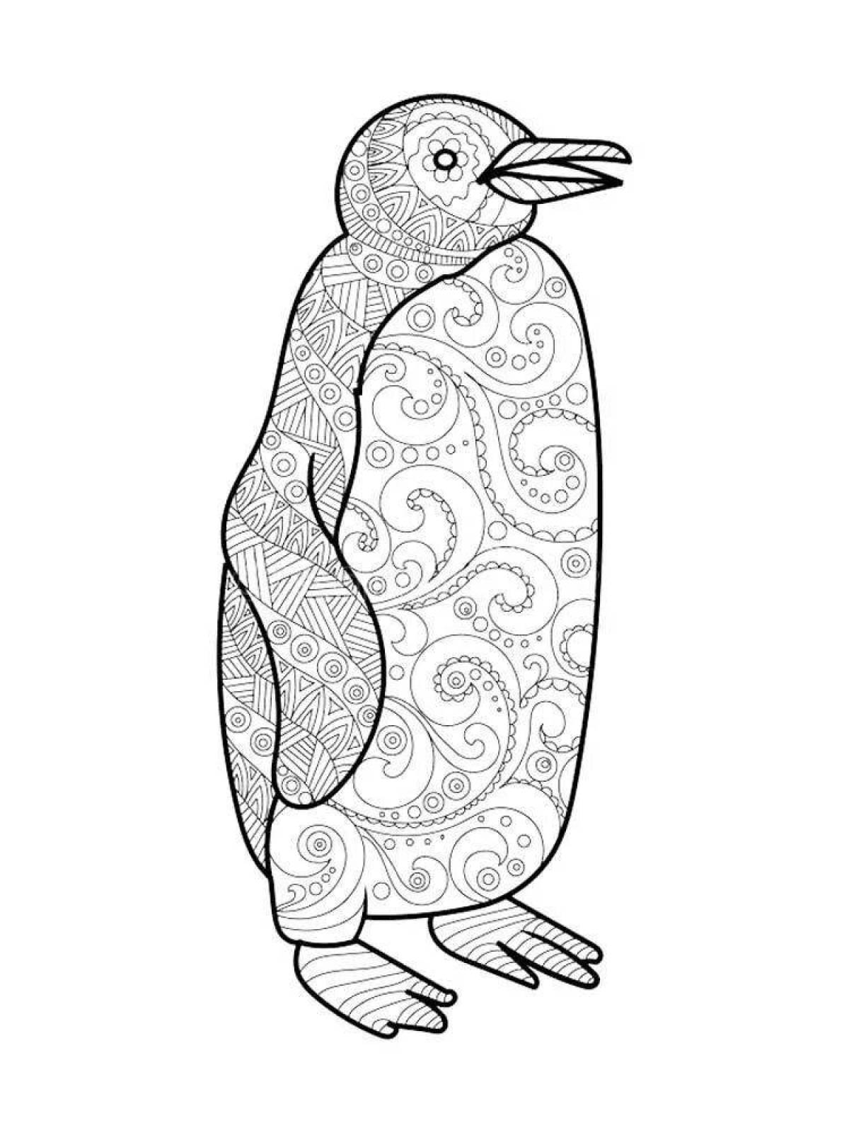 Фото Раскраска радостный антистрессовый пингвин